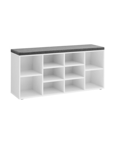 Banc à chaussures avec coussin d'assise 10 compartiments blanc
