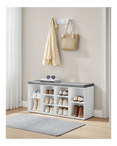 Banc à chaussures avec coussin d'assise 10 compartiments blanc