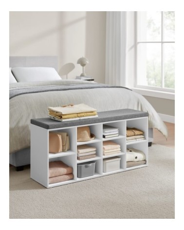 Banc à chaussures avec coussin d'assise 10 compartiments blanc