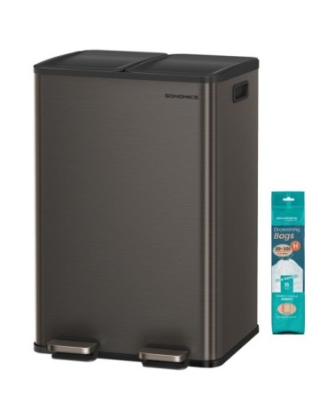 Poubelle de cuisine 2 x 30 l 2 compartiments poubelle à pédale gris