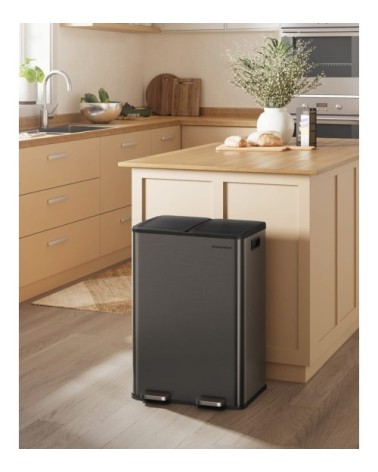 Poubelle de cuisine 2 x 30 l 2 compartiments poubelle à pédale gris