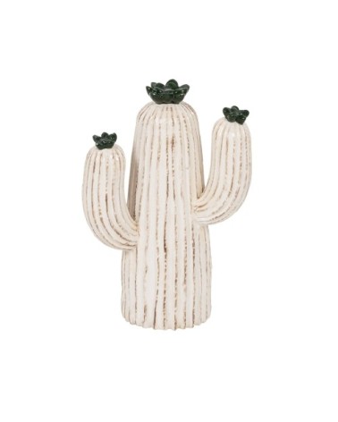 Statuette cactus en céramique blanche et verte H22