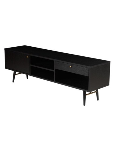 Meuble TV 160 cm plaqué chêne noir