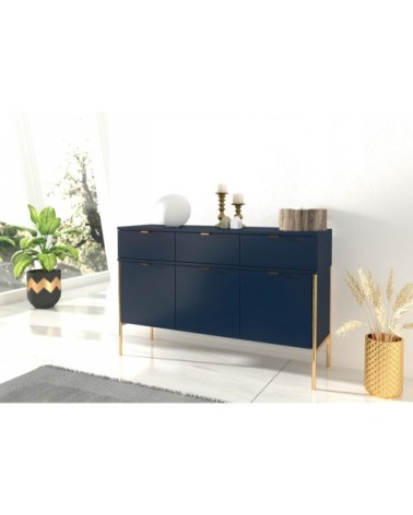 Commode 3 tiroirs 3 portes couleur bleu h78cm