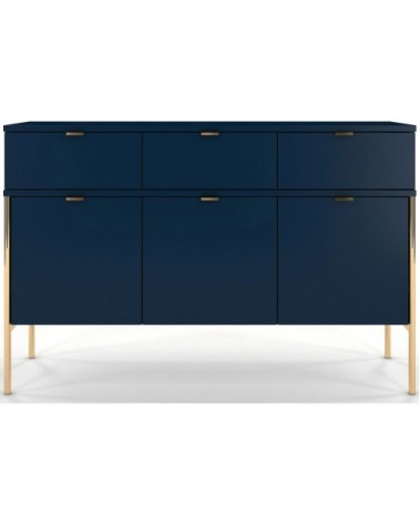 Commode 3 tiroirs 3 portes couleur bleu h78cm