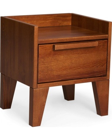 Table de chevet 1 tiroir en pin massif foncé