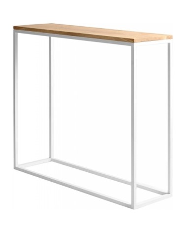 Console minimaliste plateau chêne pied métal blanc l100cm