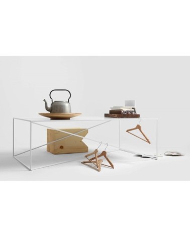 Table basse rectangulaire en métal blanc l140cm