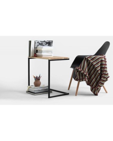 Table basse rectangulaire métal noir et bois chene massif