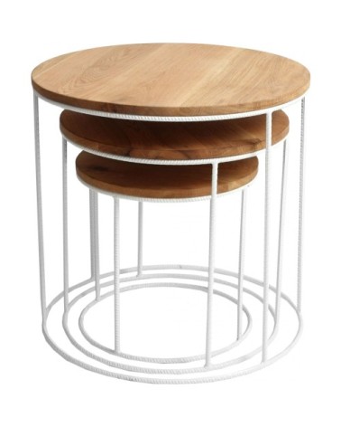 Table gigogne plateau bois struture blanche d60cm