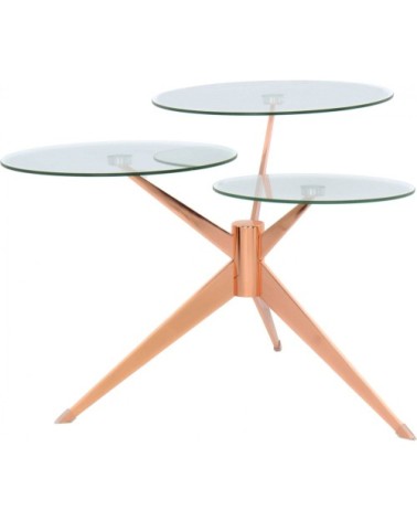 Table basse composé 3 plateaux verre structure métal cuivré