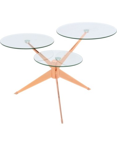 Table basse composé 3 plateaux verre structure métal cuivré