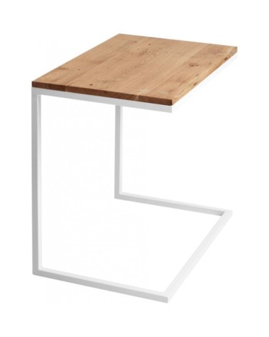 Table basse rectangulaire métal blanc et bois chene massif