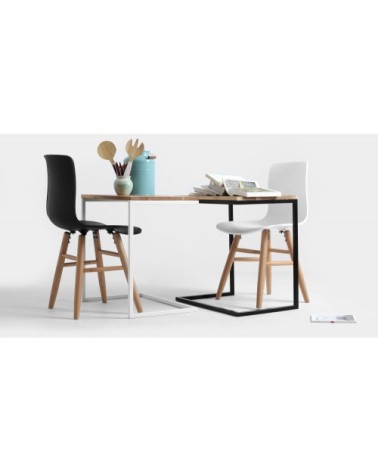 Table basse rectangulaire métal blanc et bois chene massif