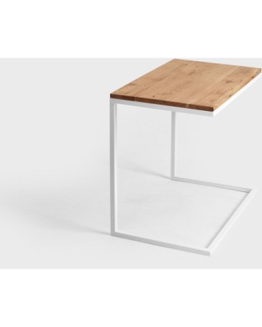 Table basse rectangulaire métal blanc et bois chene massif
