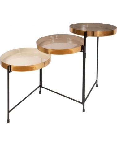Table dappoint gigogne 3 plateaux dorés beige