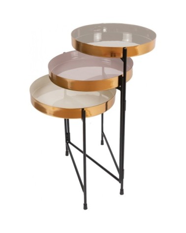 Table dappoint gigogne 3 plateaux dorés beige