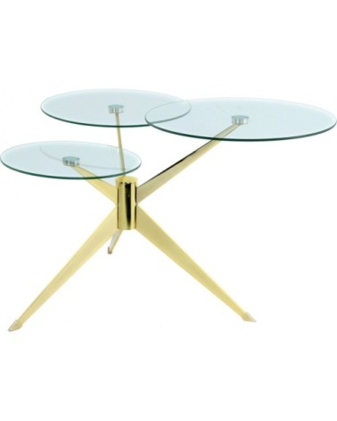 Table basse composé 3 plateaux verre structure métal doré
