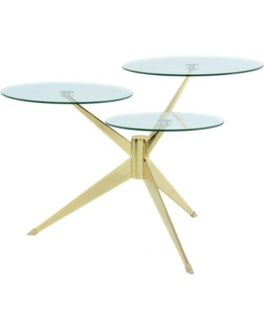 Table basse composé 3 plateaux verre structure métal doré