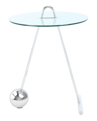 Table dappoint ronde argent plateau verre d46cm