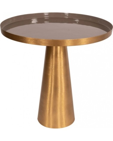 Table dappoint embase ronde doré plateau gris taupe d51cm