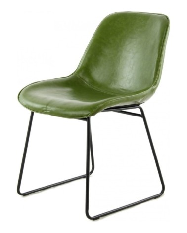 Chaise tradition imitation cuir couleur vert (lot de 2)