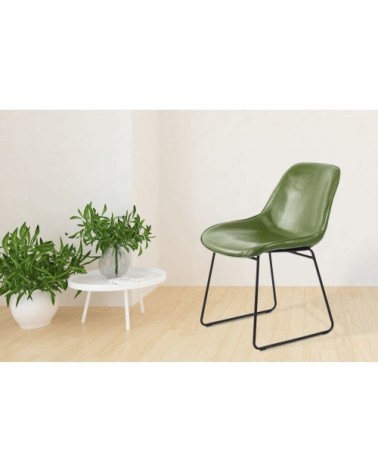 Chaise tradition imitation cuir couleur vert (lot de 2)