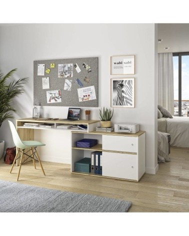 Bureau modulable effet bois et blanc