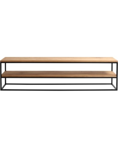 Console banc 2 plateaux chêne pied métal noir l180cm h50cm