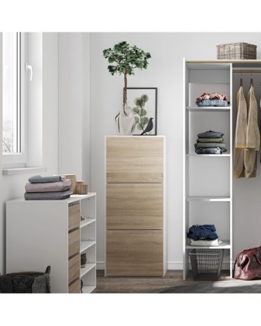 Meuble à chaussures effet bois blanc et taupe