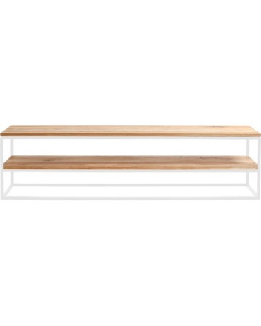 Console banc 2 plateaux chêne pied métal blanc l180cm h50cm