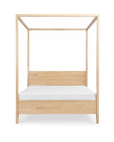 Lit baldaquin tête de lit et sommier hêtre massif 140x200cm