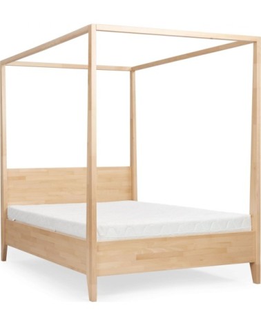 Lit baldaquin tête de lit et sommier hêtre massif 160x200cm