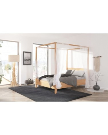 Lit baldaquin tête de lit et sommier hêtre massif 160x200cm