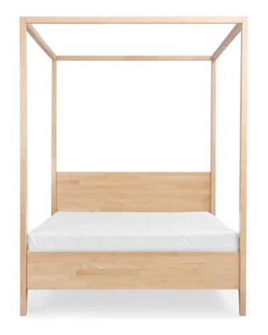 Lit baldaquin tête de lit et sommier hêtre massif 160x200cm