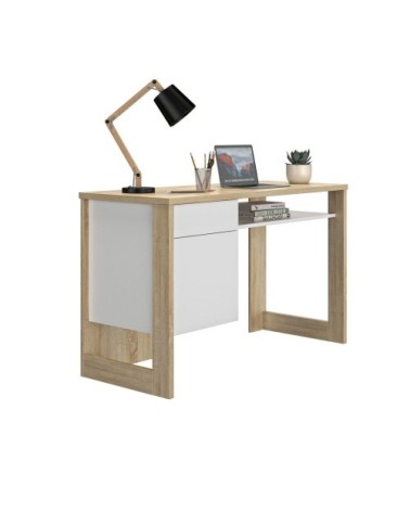 Bureau avec 1 porte effet bois clair et blanc