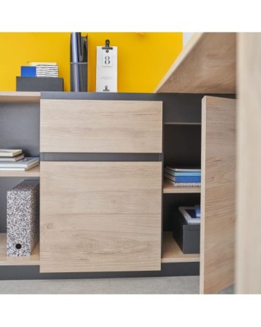 Bureau avec rangement et plateau pivotant effet bois clair et noir