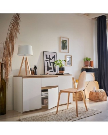 Bureau pivotant blanc et effet bois clair