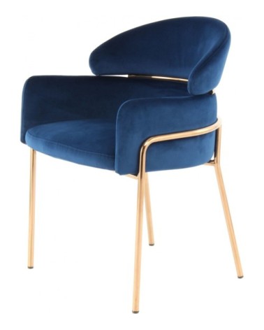 Fauteuil rembourré couleur bleu pieds dorés