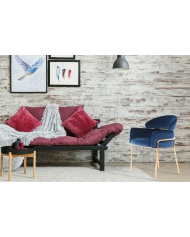 Fauteuil rembourré couleur bleu pieds dorés