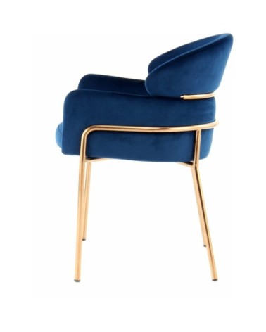 Fauteuil rembourré couleur bleu pieds dorés