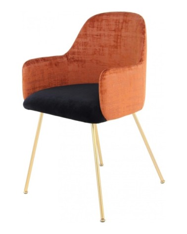 Fauteuil rembourré tissu velours couleur orange