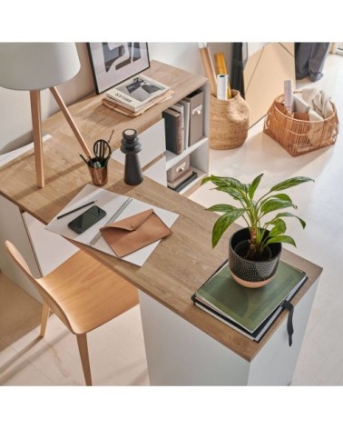 Bureau pivotant blanc et effet bois clair