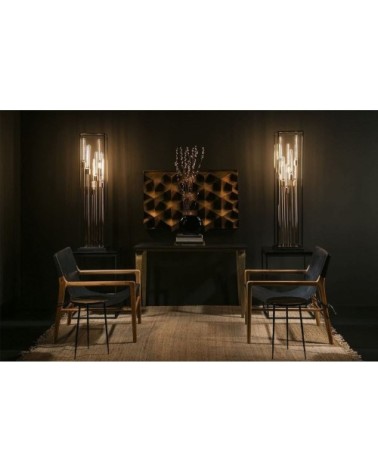 Fauteuil en cuir noir et bois