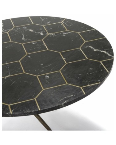 Table basse design ronde plateau marbre noir d80cm