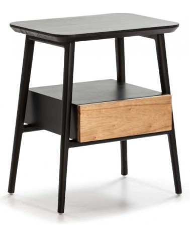 Table de chevet 1 tiroir couleur noir et bois clair