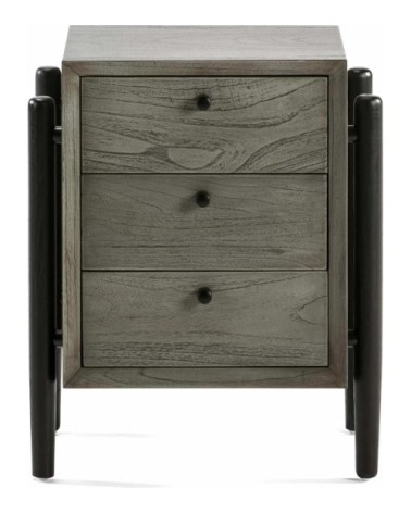 Table de chevet 3 tiroirs en bois teinté gris et doré