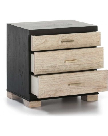 Table de chevet 3 tiroirs cérusés blanc structure noir