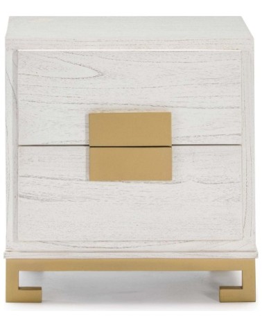 Table de chevet 2 tiroirs en bois couleur blanc et doré