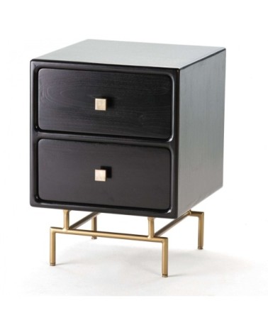 Table de chevet 2 tiroirs en bois couelur noir pieds dorés